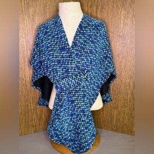 Louise Positano Bouclé‎ Pull-Through Wrap Shawl Teal Blue Green Artsy Boho Luxe